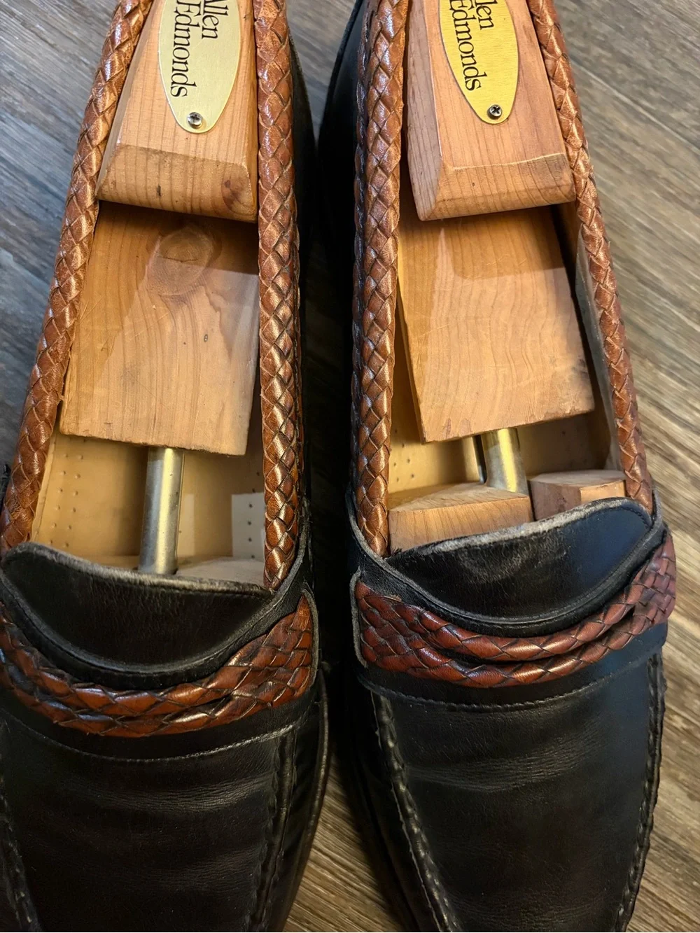 Allen Edmonds Mens Newcomb Loafer Size 10 D Black Braid Strap Slip On Dress Shoe